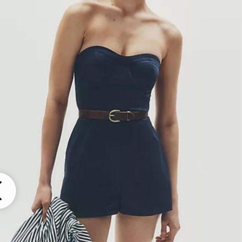 Maeve Strapless Navy Tailored Shorts Romper